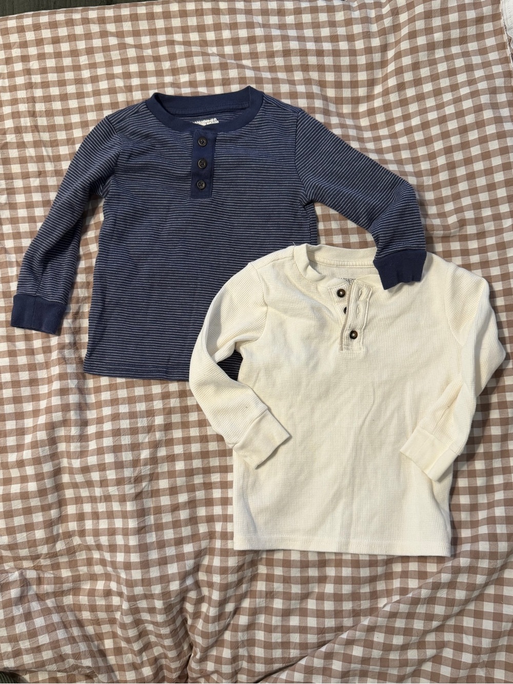 Garanimals Navy Stripe & Cream Henley Long-Sleeve Duo